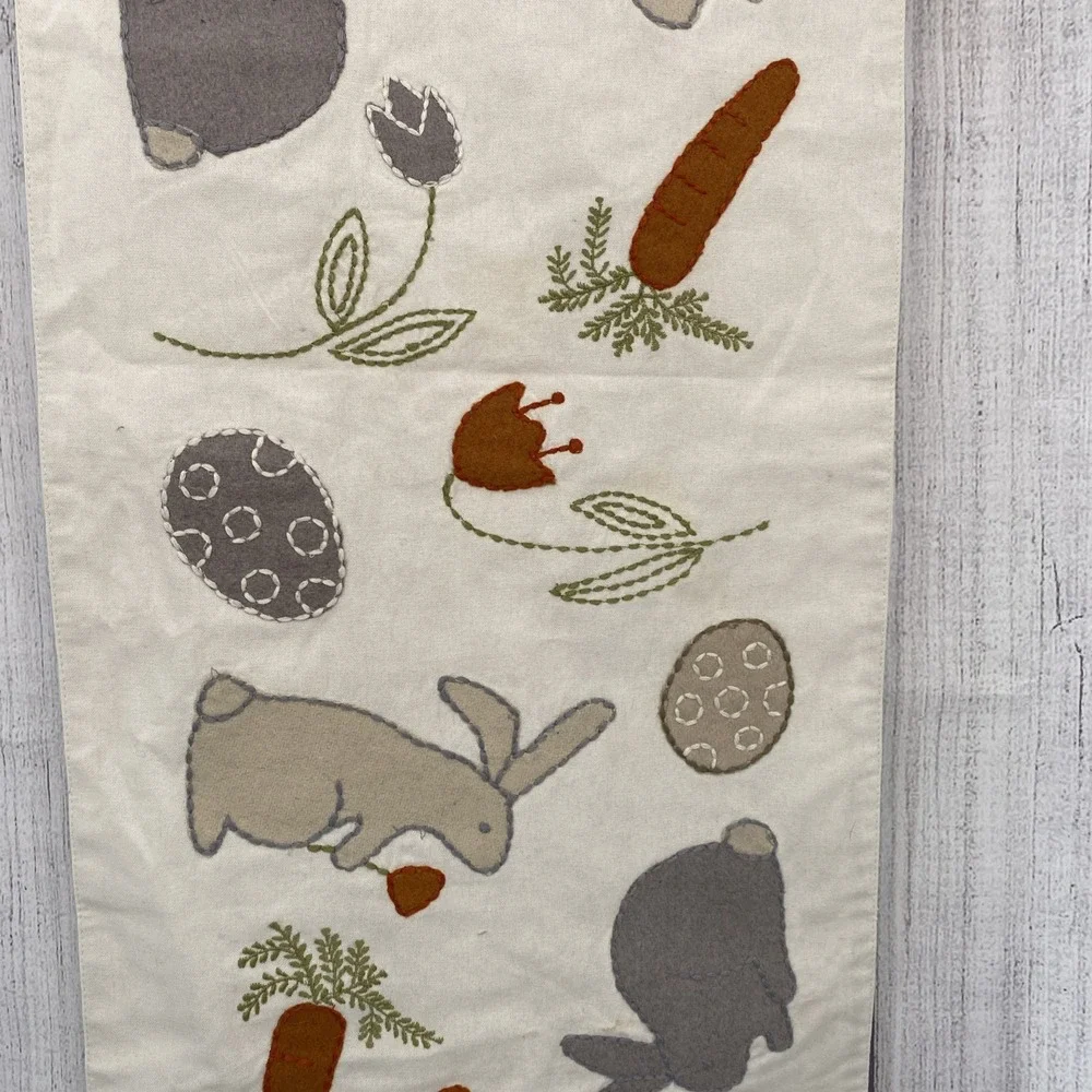Rachel Ashwell Farmhouse Table Runner 14x72 Easter Bunny Spring Embroidered